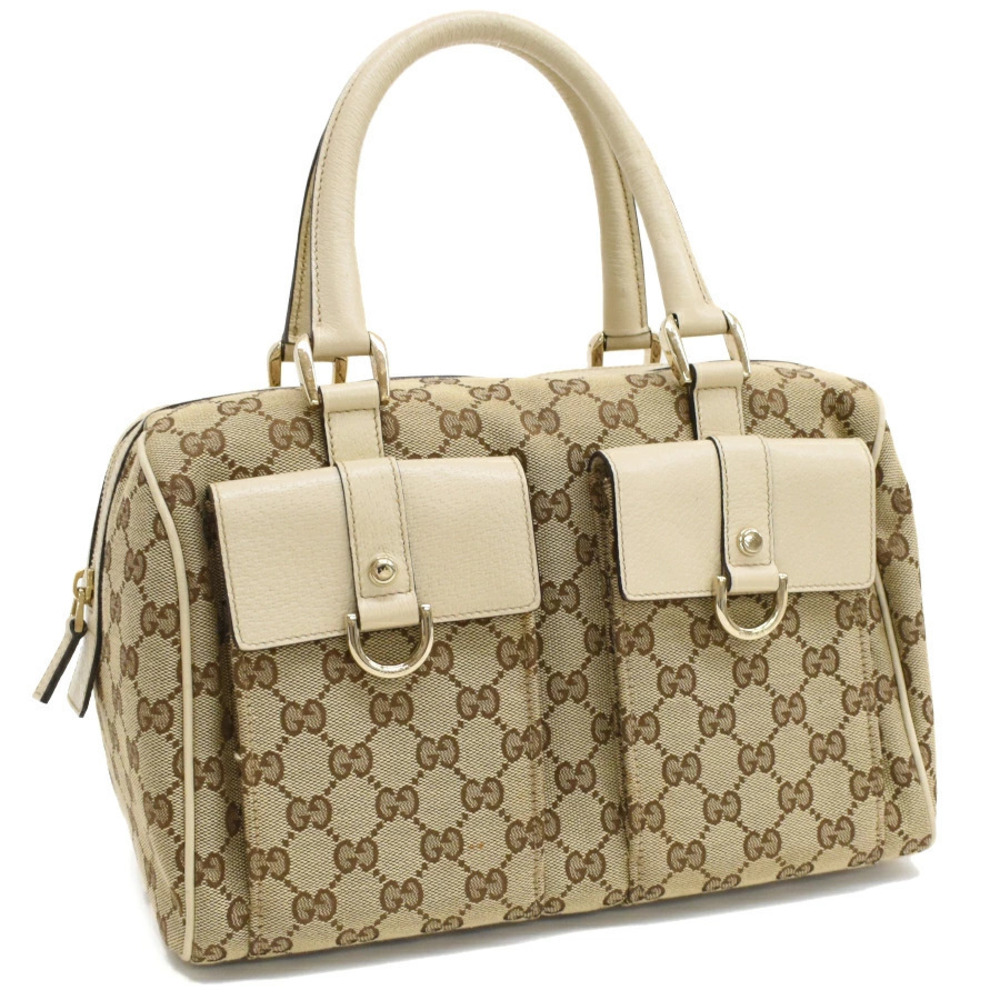 Gucci Handbag GG Canvas Jacquard Leather Beige Cream White